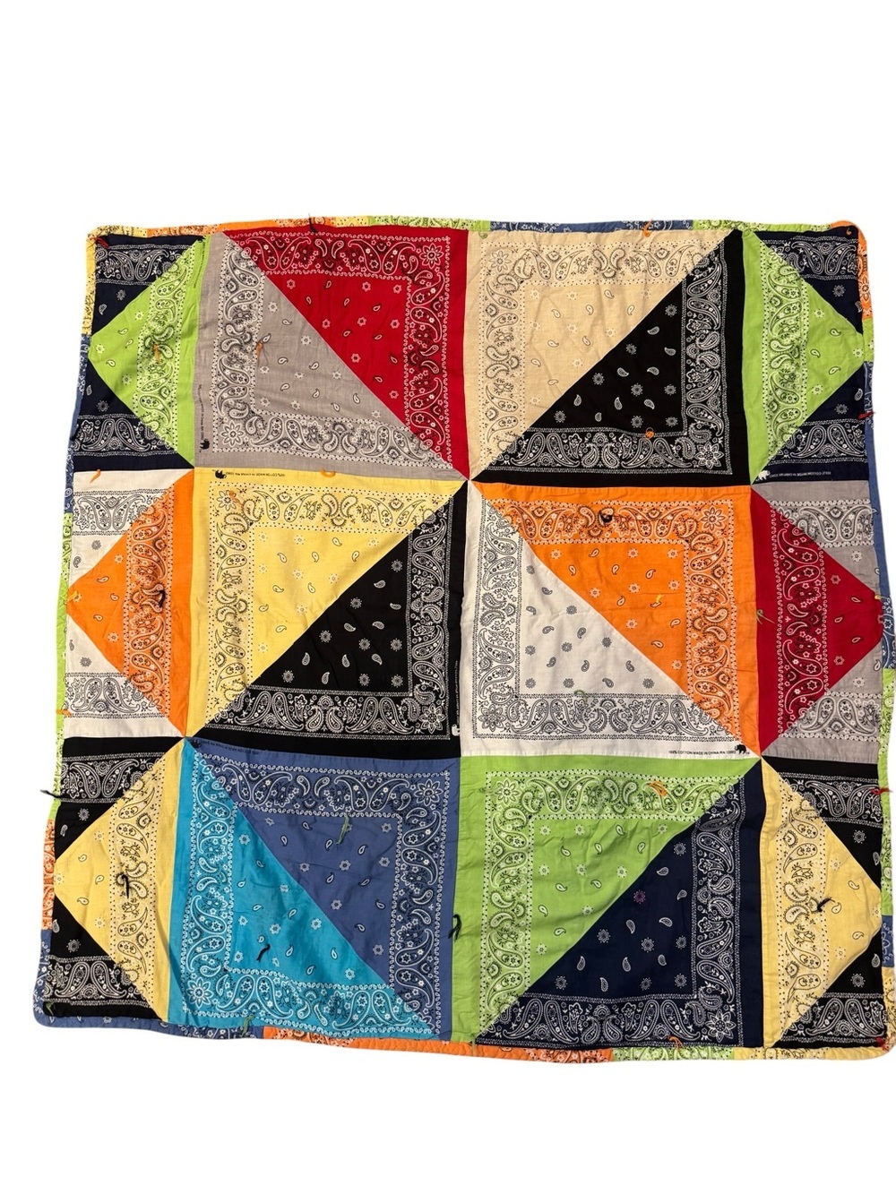 Handmade Bandana Patchwork Quilt Throw Blanket 52x52 Boho Cottagecore